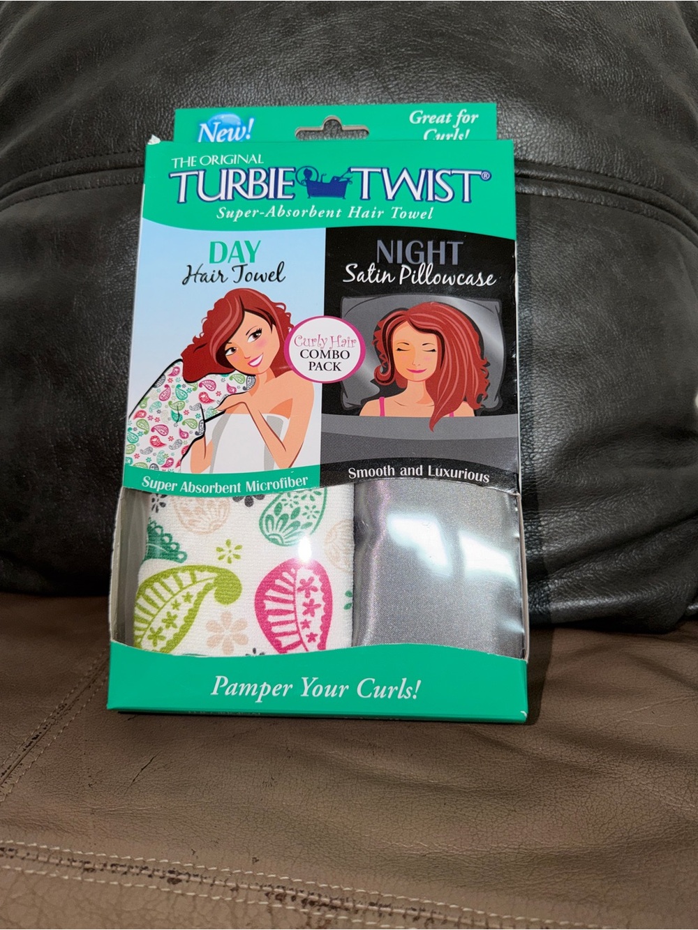 Turbie Twist Day & Night Hair Towel and Satin Pillowcase Set - White & Silver